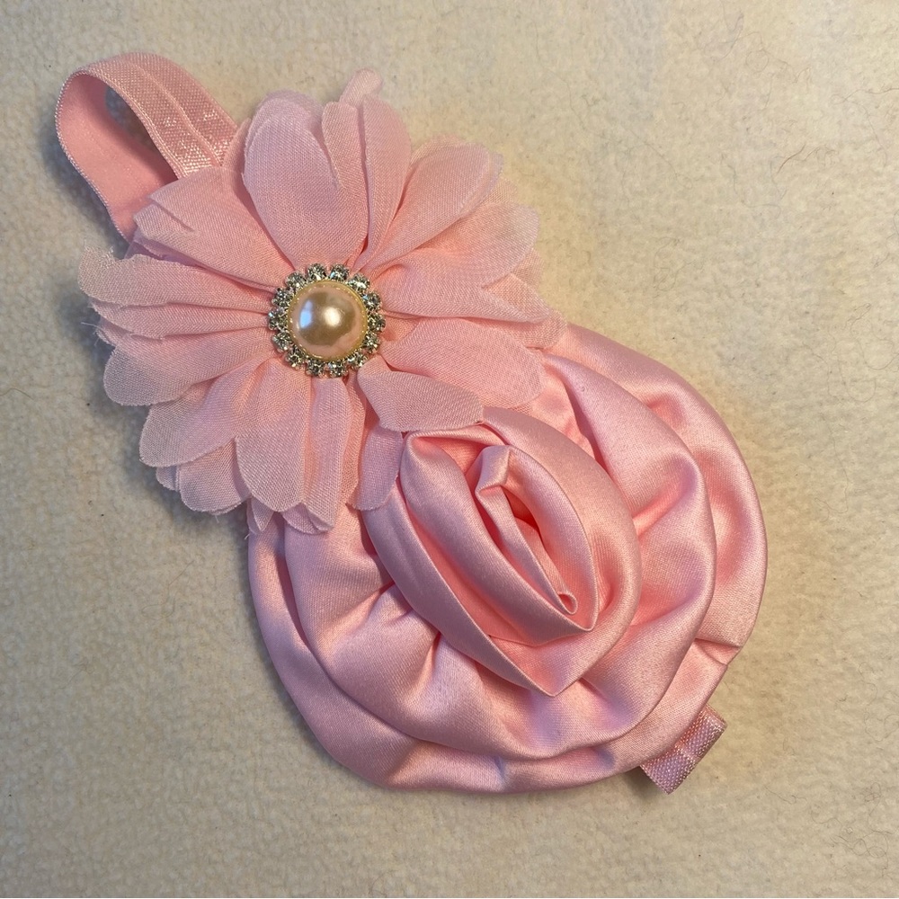 FLOWER AND PEARL RHINESTONE BABY STRETCHY HEADBAND